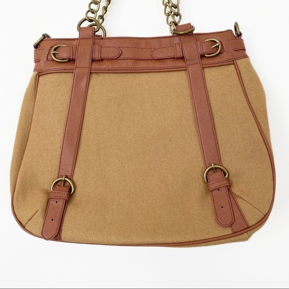 NEW URBAN OUTFITTERS SILENCE & NOISE Satchel Bag Shoulder Chain Tan Brown Felt - Picture 3 of 9